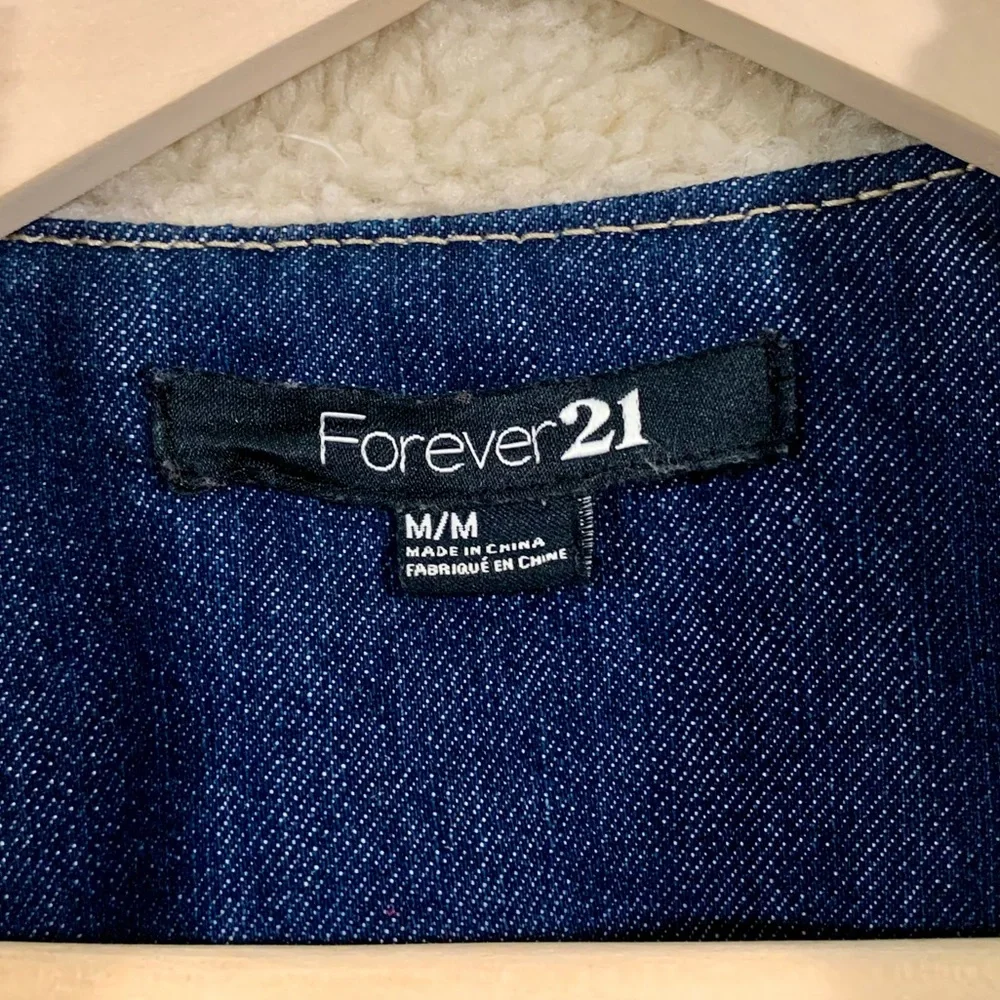 Vegan Shearling Dark Denim Moto Jacket - Picture 5 of 6